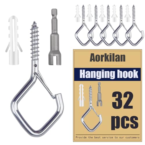 32 Pcs 2.36IN Ceiling Hooks with Safety Buckle for Plants - color: Silver, size: 32Pcs