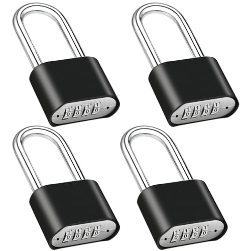 4pcs Combination Lock, 4-Digit Heavy Duty Combo Lock - color: 4pcs-Long-Black