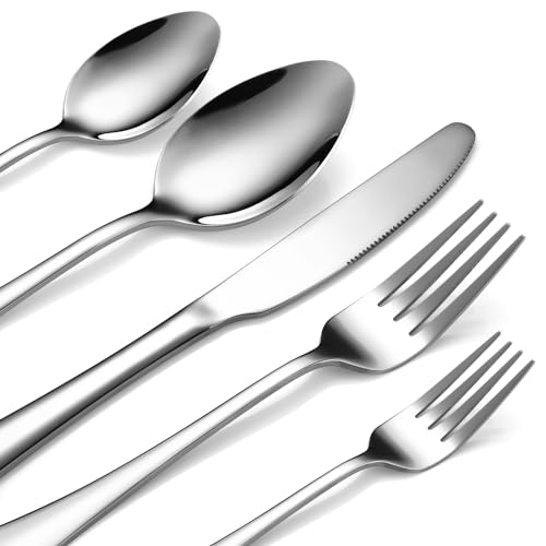 Silverware Set for 8,SANLUNS 40-Pieces Heavy Duty Stainless Steel Flatware Utensils Cutlery Set, Steak Knife/Spoons/Forks, Wedding Housewarming Gift Service for 8,Mirror Polished, Dishwasher Safe - color: 40 Piece-Silver