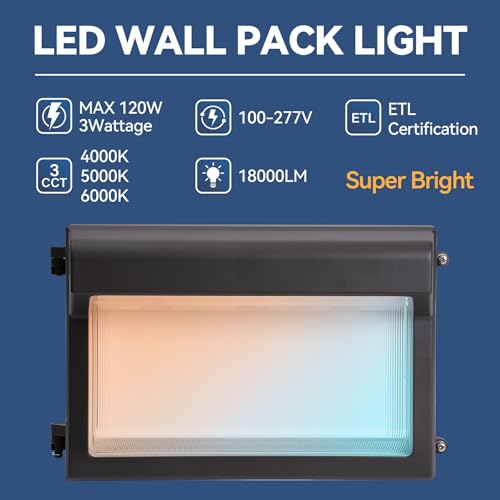 120W LED Wall Pack Light, 4000K/5000K/6500K 3CCT, 80W/100W/120W Selectable
