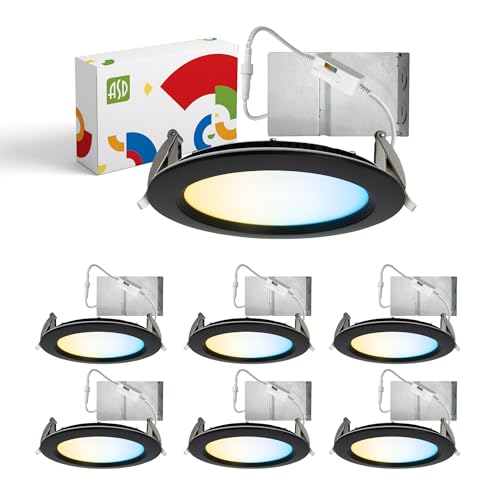 ASD Recessed Lighting 6 Inch Round Commercial LED Downlight, Mini Panel Baffle Trim, 15W 120-277V, 5 CCT 2700K/3000K/3500K/4000K/5000K, Dimmable LED Ceiling Light Fixture, Black, ETL, 6 Pack - color: 6 Pack, size: 6 Inch Black