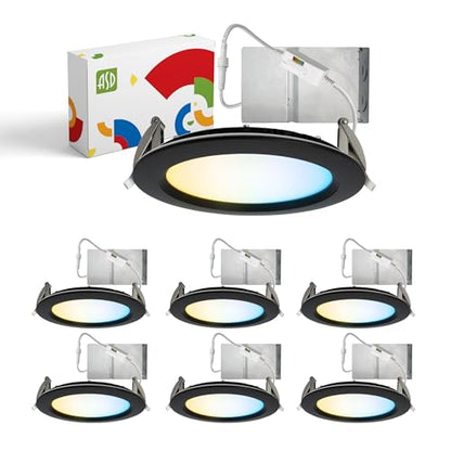 ASD Recessed Lighting 6 Inch Round Commercial LED Downlight, Mini Panel Baffle Trim, 15W 120-277V, 5 CCT 2700K/3000K/3500K/4000K/5000K, Dimmable LED Ceiling Light Fixture, Black, ETL, 6 Pack - color: 6 Pack, size: 6 Inch Black