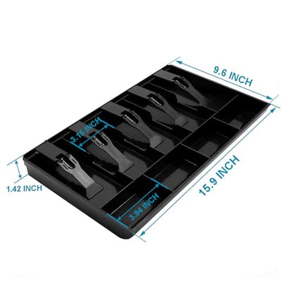 2 Pack Cash Register Drawer Insert Tray Organizer with 5 Bill/4 Coin Compartments for Money Storage, Black