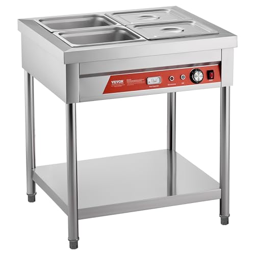 VEVOR 4-Pan Commercial Food Warmer, 4 x 1/2 Pans Electric Steam Table, 1500W Professional Buffet Catering Food Warmer with Undershelf, Stainless Steel Server for Restaurant Party Hotel - size: 4-Pan