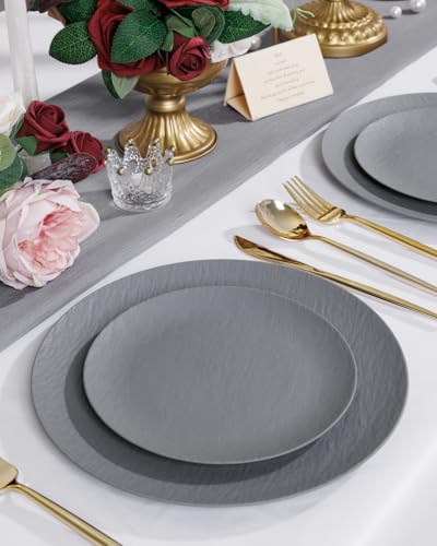32pcs Dark Grey Plastic Plates Reusable Unbreakable and Dishwasher safe - color: Dark Drey