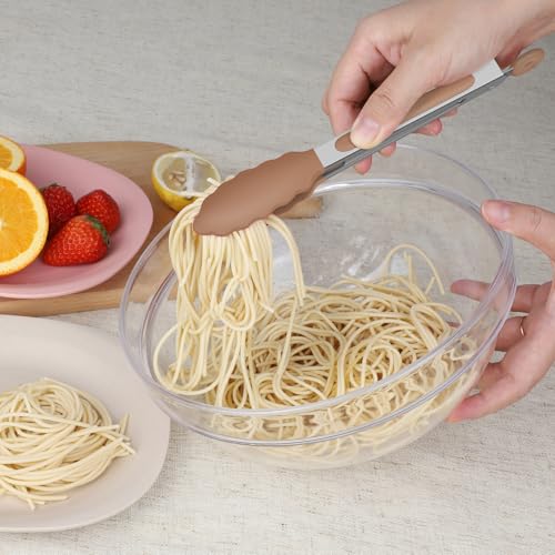 HOTEC Small Silicone Kitchen Tongs 7-Inch Mini Serving Tongs, Set of 3 - color: Neutral-1