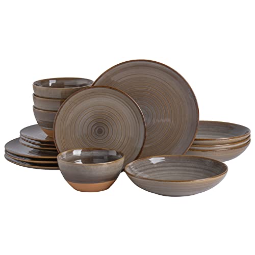 Gibson Elite 16 Piece Dreamweaver Double Bowl Terracotta Reactive Dinnerware Set - Earthy Brown, Service for 4 (16pcs) - color: Earthy Brown (Dreamweaver)