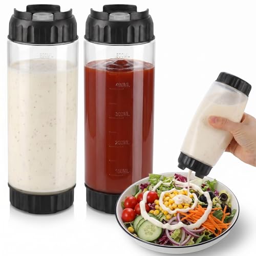 Grevosea 2 Pcs 20 oz Squeeze Bottles, Refillable Large Valve Condiment Dispenser, Self-Sealing Leakproof Syrup Ketchup Sour Cream Sauce Bottle for Restaurant Home Kitchen(Black) - color: Black, size: 20 Oz