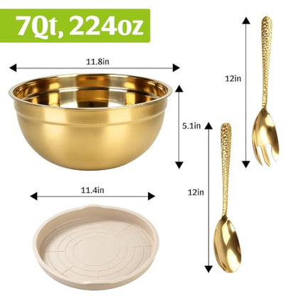 Large Stainless Steel Salad Bowl 7 QT, Elegant Gold Finish Metal Bowl - color: Gold