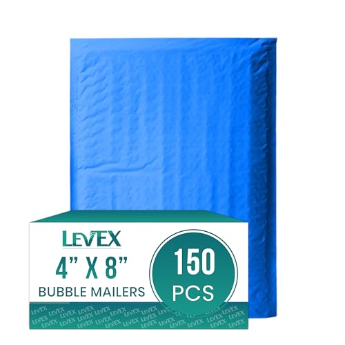 Levex - #000 4" x 8" [150 Pack] Blue Poly Bubble Mailers, Padded Envelope Mailers, Packing Envelope & Mailing Bags for Shipping - color: Blue, size: #000 - (4" x 8")