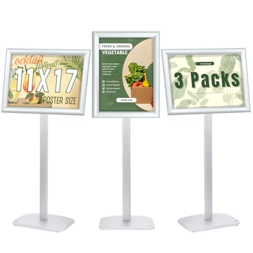 3 Pack Heavy Duty Pedestal Sign Holder 11 x 17" Floor Standing Sign Holder - color: Silver, size: 11x17in-3p