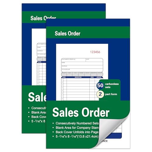 2 Pack Sales Order Books,50 Sets,5-7/16 x 8-7/16 Inches,2-Part Carbonless - color: 2 Books-large -2 Part