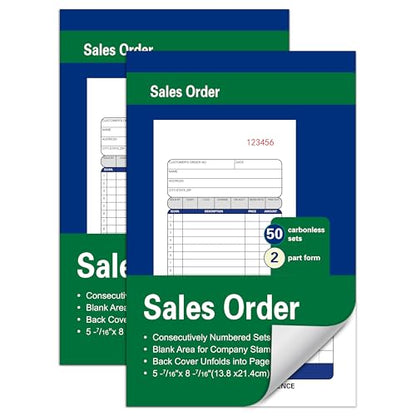 2 Pack Sales Order Books,50 Sets,5-7/16 x 8-7/16 Inches,2-Part Carbonless - color: 2 Books-large -2 Part
