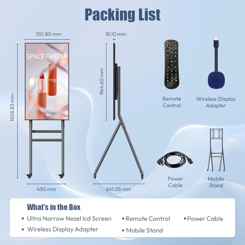 MWE 43 Inch Mobile Digital Signage Display Kiosk with Flight Case, Portable Digital Poster with Screen Mirroring App Publishing, Advertising Display Kiosk, Android OS - style: NonTouch-Screen