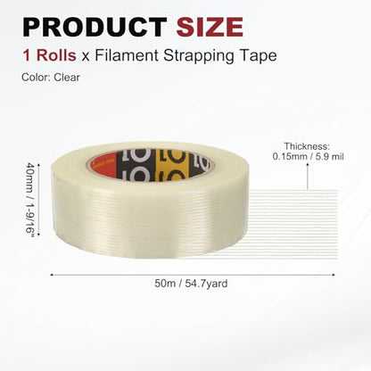 uxcell Filament Strapping Tape 1 9/16" x 54.7 Yards 5.9 Mil Heavy Duty Tape - size: 1 9/16 Inch x 54.7 Yards 5.9 Mil