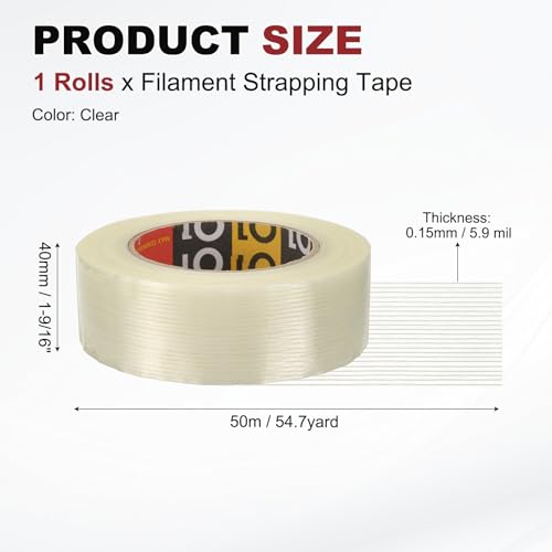 uxcell Filament Strapping Tape 1 9/16" x 54.7 Yards 5.9 Mil Heavy Duty Tape - size: 1 9/16 Inch x 54.7 Yards 5.9 Mil