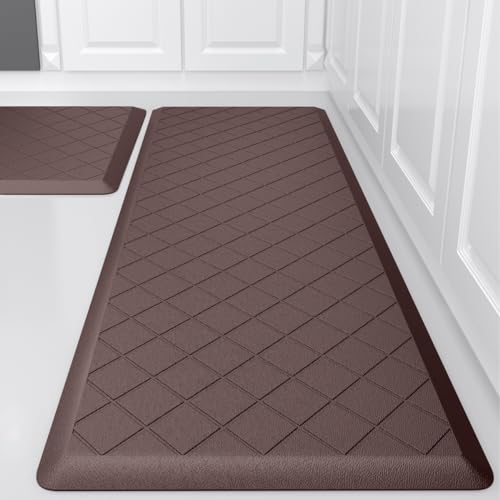 Cushioned Kitchen Mat 2 PCS, Anti Fatigue Kitchen Rugs, Heavy Duty Kitchen Rugs and Mats Non-Skid, Ergonomic Comfort Foam Kitchen Floor Mat for Home, Office, Sink, Laundry - Brown - color: Brown