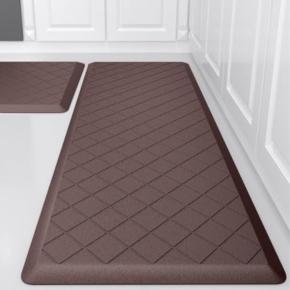 Cushioned Kitchen Mat 2 PCS, Anti Fatigue Kitchen Rugs, Heavy Duty Kitchen Rugs and Mats Non-Skid, Ergonomic Comfort Foam Kitchen Floor Mat for Home, Office, Sink, Laundry - Brown - color: Brown