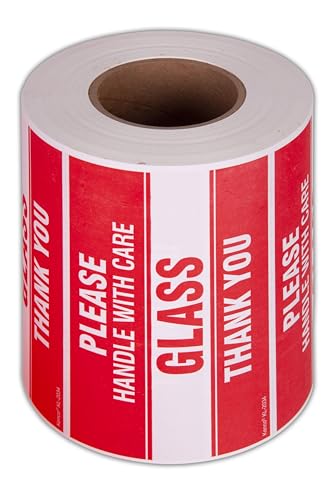 Kenco 3" X 5" Please Handle with Care Glass Thank You Stickers for Shipping and Packing - 500 Adhesive Labels Per Roll (10 Pack) - size: 10 PACK