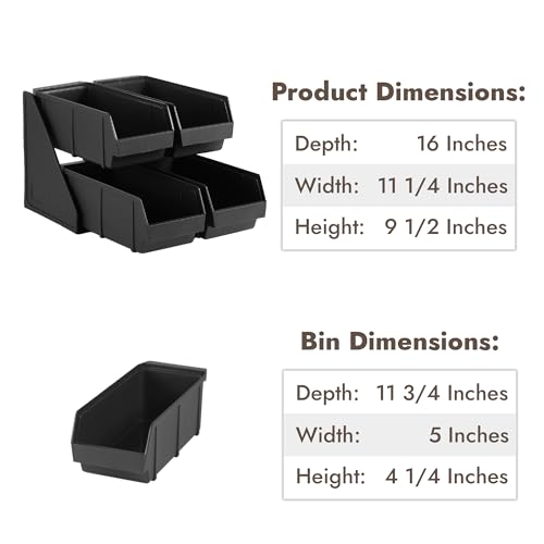 CURTA Black Self Serve Condiment Bin Stand Set, Removable Condiment Organizer with 2-Tier Stand and 4 Condiment Bins, 16" D x11.25 W x 9.5" H, Coffee Bar Beverage Station - size: 4 BINS