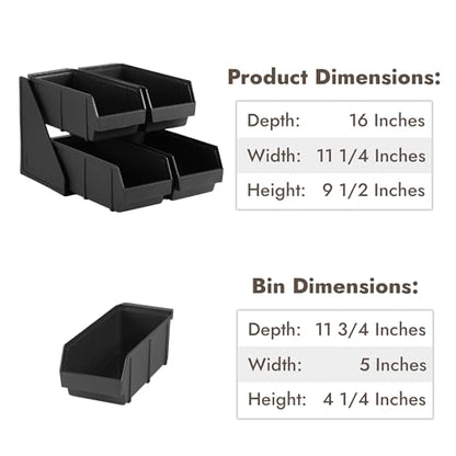 CURTA Black Self Serve Condiment Bin Stand Set, Removable Condiment Organizer with 2-Tier Stand and 4 Condiment Bins, 16" D x11.25 W x 9.5" H, Coffee Bar Beverage Station - size: 4 BINS