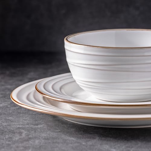 GBHOME Ceramic Dinnerware Sets of 8,24 pcs Plates and Bowls Sets Dishes - color: Pearl White-Wave, size: Service for 8 (24 pcs)
