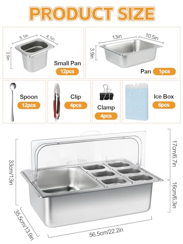 Pizza Topping Station 13 Pans Stainless Steel Salad Bar for Home - color: Silver, size: 13 Pans