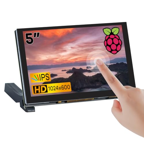Hosyond 5 inches Touchscreen IPS LCD Display Panel 1024×600 HDMI Capacitive Screen for Raspberry Pi5/Pi4/Pi3/ZERO 2W, BB Black, Windows - size: 5 inches