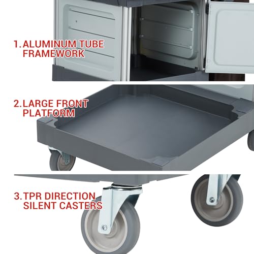 Commercial Traditional Cleaning 3-Shelf Janitorial Cart, 300 Lbs Capacity Housekeeping Cart, Wheeled with Yellow VinylBag and Cover with Lid,