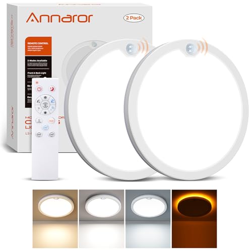 Annaror 2Pack Wired Motion Sensor Ceiling Light Indoor with Remote 8.7in - size: 2 Pack 8.7in
