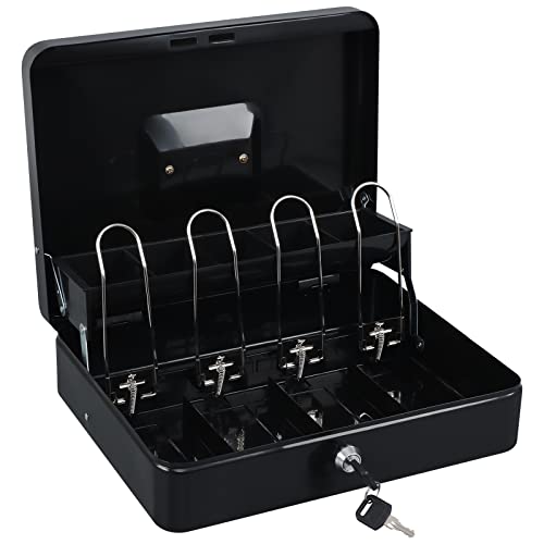 xydled Cash Box with Key Lock, Metal Money Box, Safe Storage box, Black - color: Black Key Lock