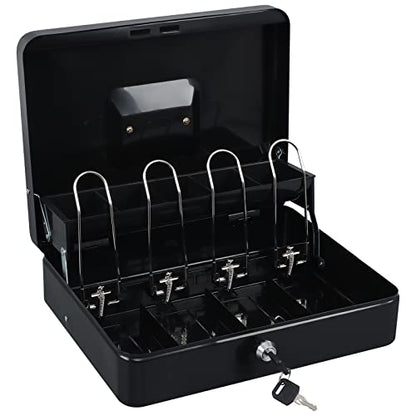 xydled Cash Box with Key Lock, Metal Money Box, Safe Storage box, Black - color: Black Key Lock