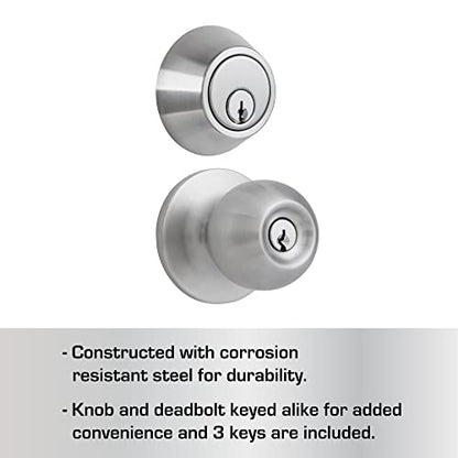BRINKS Commercial - Keyed Entry Door Knob with Deadbolt Set, Satin Chrome Finish - Meets ANSI Grade 2 Standards