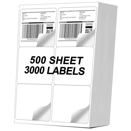 [500 Sheets 3000 Pcs] 6-UP 4''x3-1/3'' Shipping Labels for Laser & Inkjet Printers, A4 6 UP Shipping Mailing Stickers, 6 Pcs Per Page Shipping Labels,8.5"×11" White Stickers for Printer - color: 6 Up - 3000 Labels