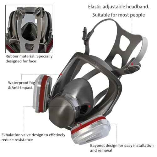 Full Face Dust Mask, Reusable Full-Face Mask, Full Face Cover Mask with for Paint, Against Dust - color: Grey