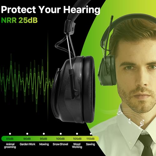 AM/FM Radio Headphones 25dB NRR,Noise Reduction Safety Earmuffs,Digital Display Headset,Powered by AA Battery,Hearing Protection for Walkman Mowing Lawn Work,Black - color: Black