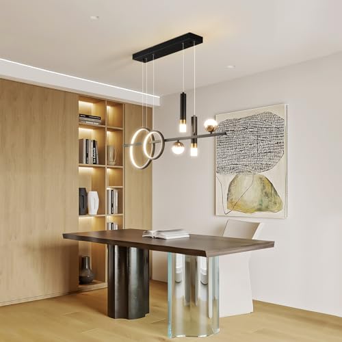Siittoo Modern Linear Chandelier, Dimmable LED Pendant Light with Remote - color: Black Gold-Linear-48W