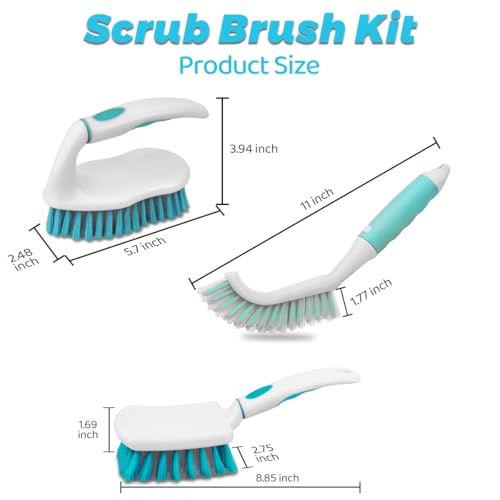 3 Pack Scrub Brush Set, Heavy-Duty Scrub Brushes for Cleaning Bathroom