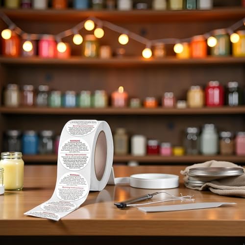 500Pcs White Candle Warning Labels, Candle Jar Container Stickers Candle Safety Stickers for Candle Making DIY Candle Jars and Tins Crafting Arts