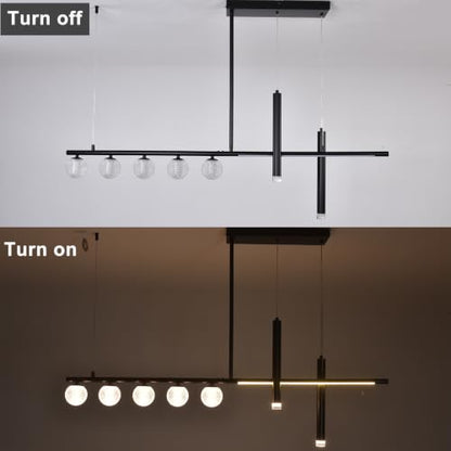 Siittoo Modern Linear Chandelier, LED Kitchen Island Pendant Light - color: 47 in/Black/6-lights-Dimmable