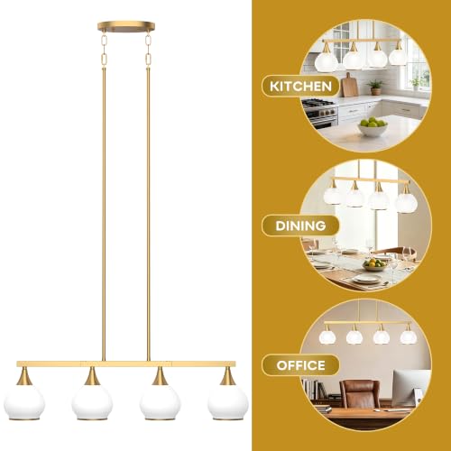Phaosio Brushed Gold Kitchen Island Linear Pendant Light, 4-Light - color: Gold (White Glass Shades), size: 4-Light