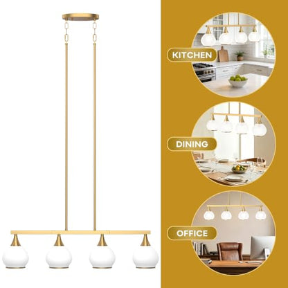 Phaosio Brushed Gold Kitchen Island Linear Pendant Light, 4-Light - color: Gold (White Glass Shades), size: 4-Light