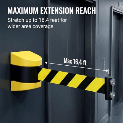 QWORK 2 Pack Magnetic Wall Mount Retractable Belt Barrier 15ft Yellow ABS Case – Heavy Duty Safety Line for Warehouse Aisles, Loading Bays & Hallways – Retractable Crowd Control Barrier