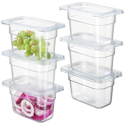 CURTA 6-Pack 1/9 Size 4" Deep NSF Polycarbonate Food Pans with Handled Lids | Dishwasher & Freezer Safe Clear Container for Prep Tables, Buffet, Salad Bar, Commercial & Home Kitchen - color: 1/9 Size, size: 4" Deep Pan with Lid