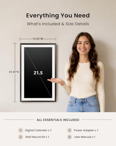 Apolosign 21.5-inch Digital Calendar, No-Subscription, Smart Wall Planner with Calendar Sync, Chore Chart, Meal, Apps & Dashboard, Electronic Touchscreen Display for Family Schedules, Dual Mode (Black) - color: Black