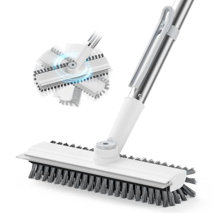 AIR U+ Floor Scrub Brush with Long Handle, 4 in 1 Floor Scrubber & Squeegee - color: White
