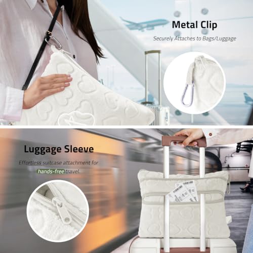 Travel Blanket, Airplane Blanket, Ultra-Soft, Warm & Lightweight, 65x40 in, Outdoor Blanket Essentials for Women, Men & Kids, Included Eye Mask, Luggage Sleeve & Backpack Clip Heart Cream - color: Heart Cream White