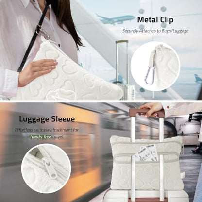 Travel Blanket, Airplane Blanket, Ultra-Soft, Warm & Lightweight, 65x40 in, Outdoor Blanket Essentials for Women, Men & Kids, Included Eye Mask, Luggage Sleeve & Backpack Clip Heart Cream - color: Heart Cream White