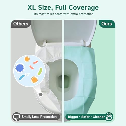 Disposable Toilet Seat Covers, 70 PCS Individually Travel Pack, XL Waterproof & Adhesive Secure Fit for Public Restrooms, Airplane & Office Use - size: 70