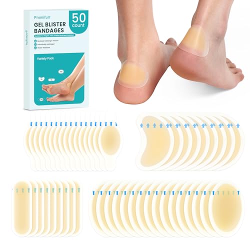 Promifun Blister Bandages Blister Pads - 50 ct Blister Cushions - Water Resistant Hydrocolloid Bandage for Foot, Toe, Heel - Gel Blister Bandages for Prevention & Recovery, Variety Pack - style: Variety Pack
